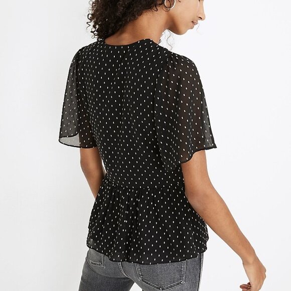 MADEWELL Flutter-Sleeve Peplum Top CLIPDOT blouse Sz MEDIUM Silky soft ROMANTIC - Picture 3 of 15